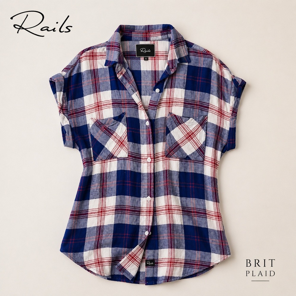 Rails Brit Plaid Shirt Blue Red White Lightweight Button Front